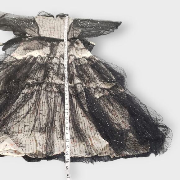 Dark Romance Victorian Sheer Lace Floral Studded Tiered Midi Dress Whimsigoth Sm - Picture 14 of 16